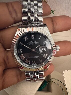 Rolex Datejust Men’s Silver Stainless Steel Watch with Black Dial
